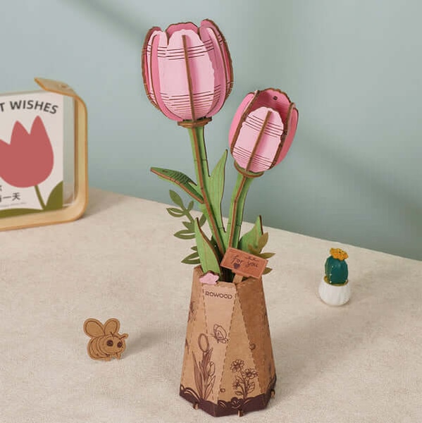 Wooden 3D Puzzle Pink Tulip